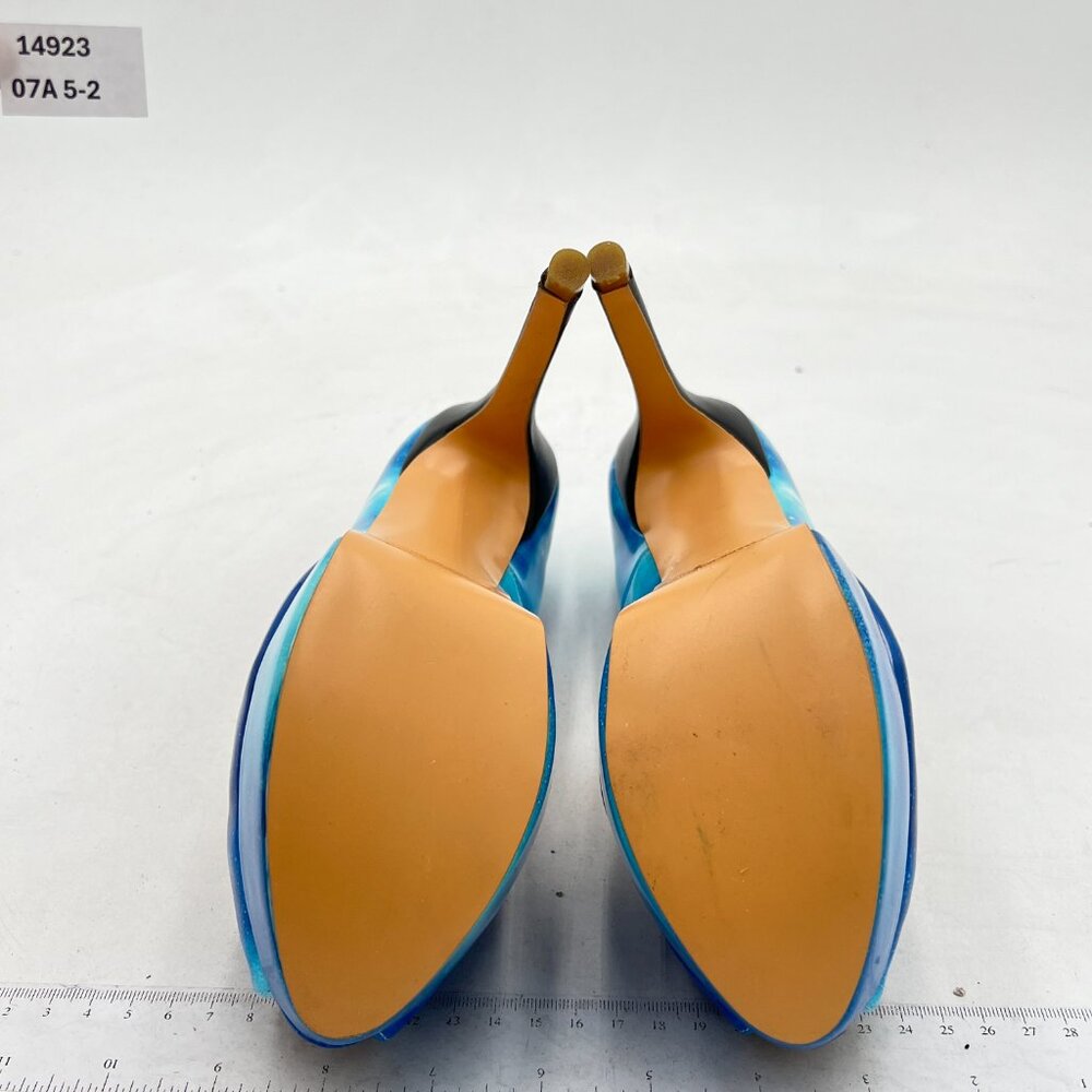 FSJ Blue Gorgeous Super High Heel Dress Shoe Multicolored Peep Toe Platform Pump - Picture 6 of 7